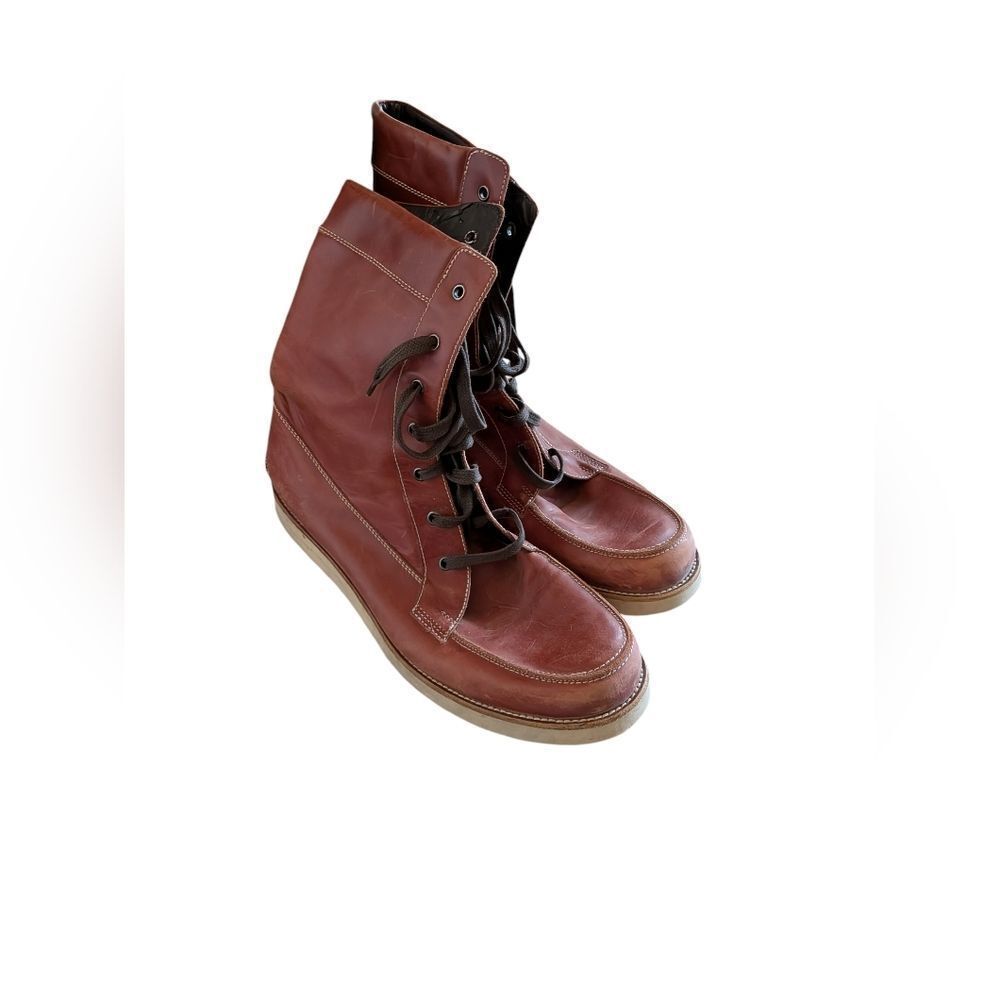 VINTAGE FENDI LACE UP BROWN LEATHER PACKER WORK ITALY TRUCKER BOOTS 12